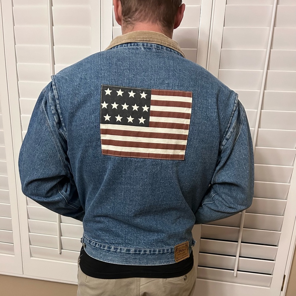 Vintage Polo Ralph Lauren Americana Denim Jacket - Corduroy, Flag, Oversized XXL